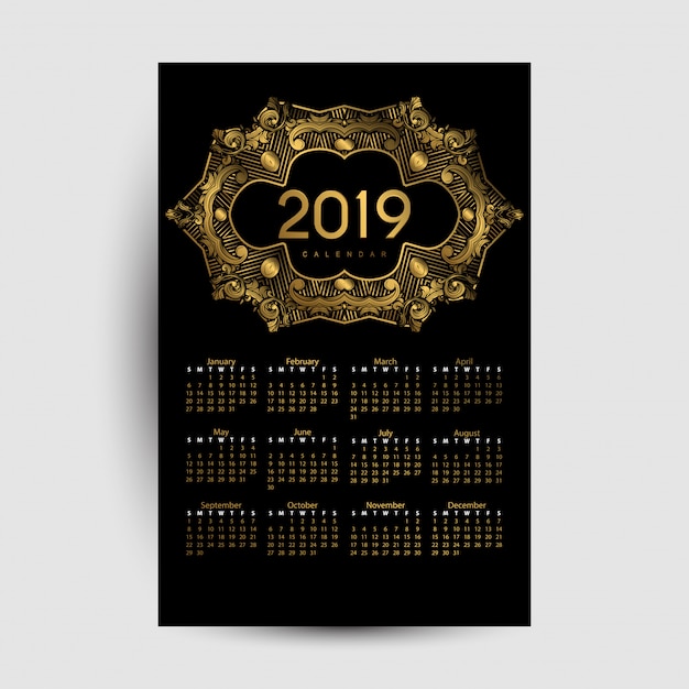 Vektor kalender 2019 luxus