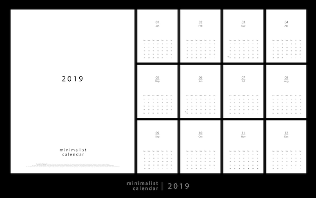 Vektor kalender 2019 trendiger minimalistischer stil