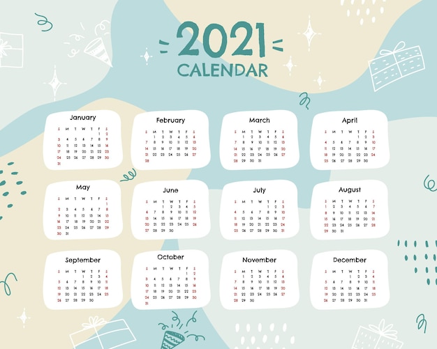 Vektor kalender 2021 im modernen stil