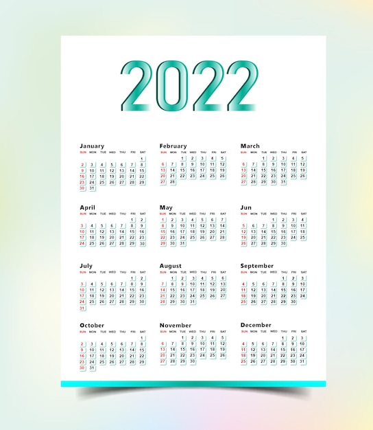 Vektor kalender 2022