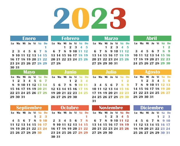 Vektor kalender 2023 auf spanisch die woche beginnt am montag