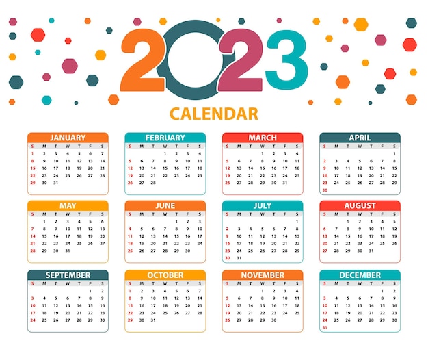 Vektor kalender 2023 floral mit bunt mit daten und monaten