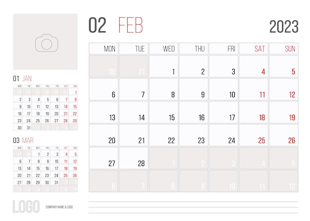 Kalender 2023 planer corporate template design monat februar