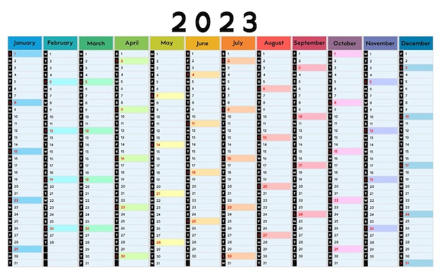 Kalender 2023 täglicher veranstaltungsplaner vektorfarbillustration