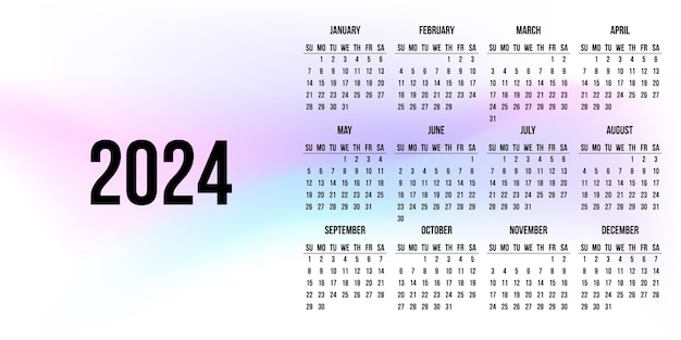 Kalender 2024 auf abstraktem Hintergrund hellrosa blauer Farbverlauf auf weißem Hintergrund