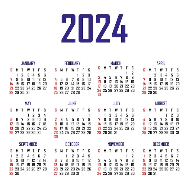 Kalender 2024 die woche beginnt am sonntag einfache kalendervorlage