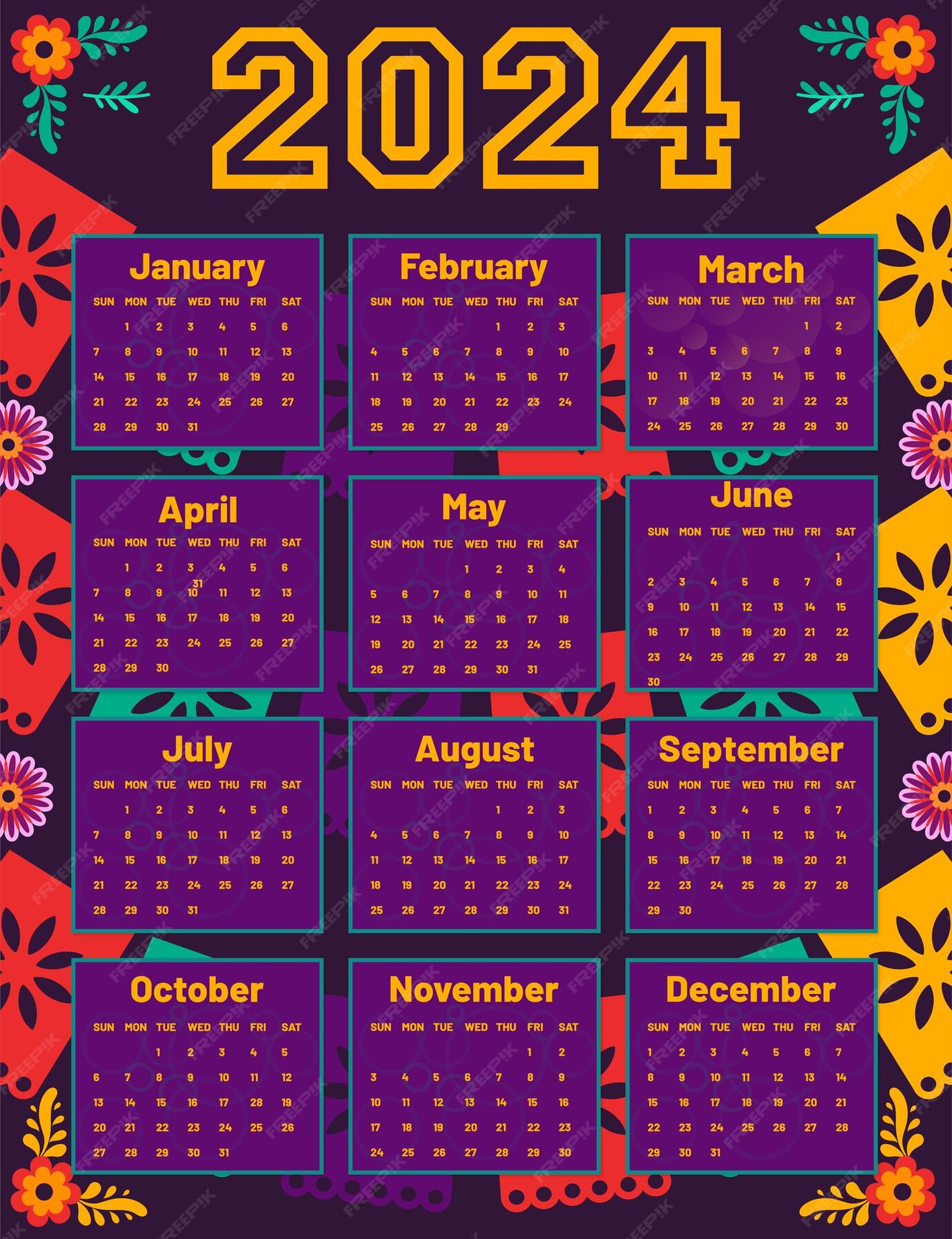 Kalender 2024 frohes neues jahr kalender 2024 vektorepsdatei