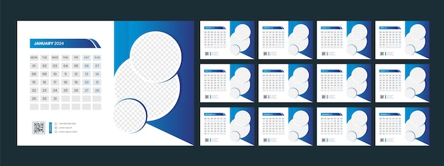 Kalender 2024, Planer, Unternehmensvorlage, Design-Set, Woche beginnt am Montag, Vorlage für Jahreskalender
