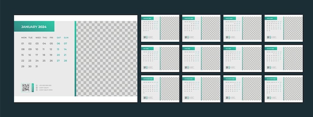 Vektor kalender 2024 schreibtisch-vorlagendesign