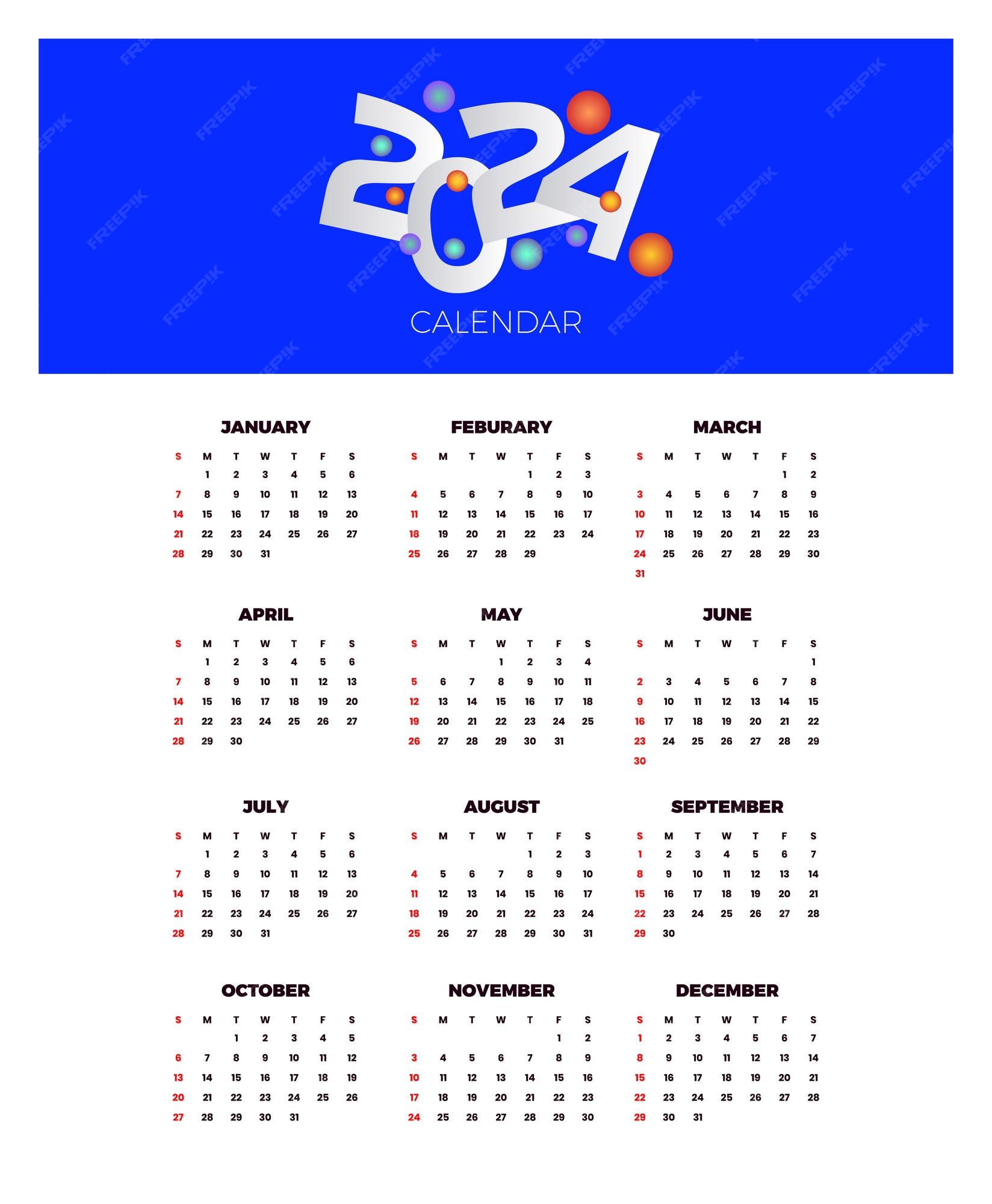 Kalender 2024 vorlage vektor einfaches minimalistisches design planer