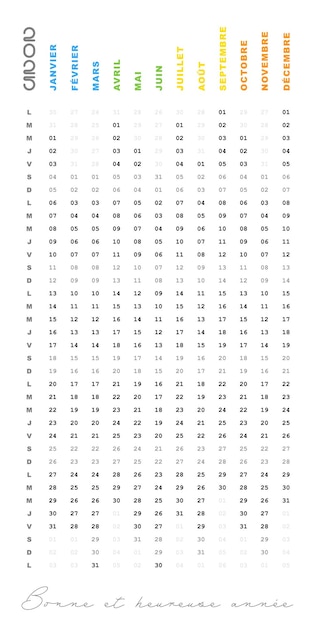 Kalender 2025 Dates Francaises Format Vertikales Design Einzigartig und modifizierbar Farbig