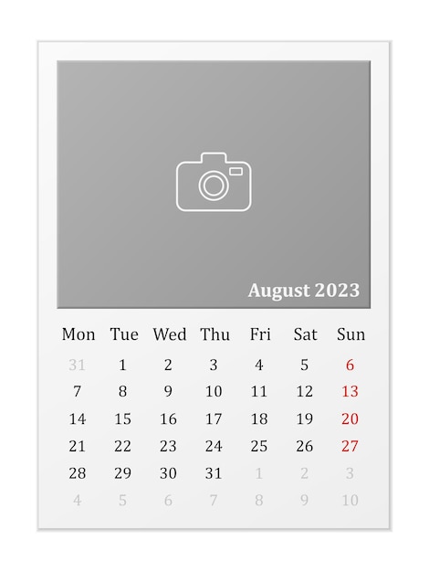 Vektor kalender august 2023