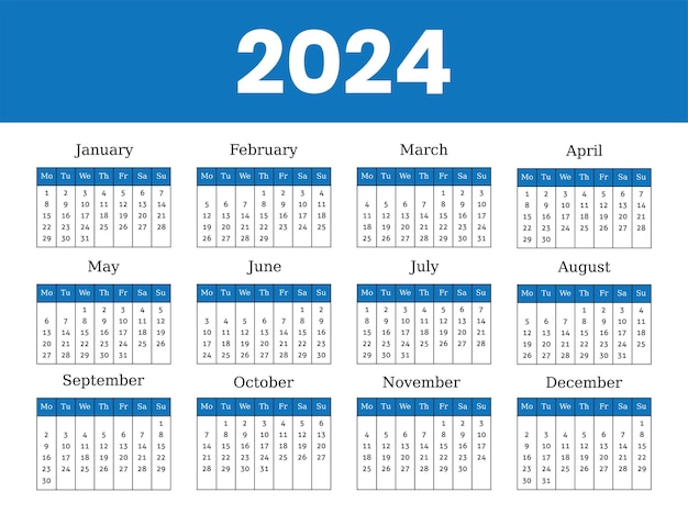 Vektor kalender der jahre 2024 kalender-layout die woche beginnt am sonntag schreibtisch-planer-vorlage mit 12 monaten