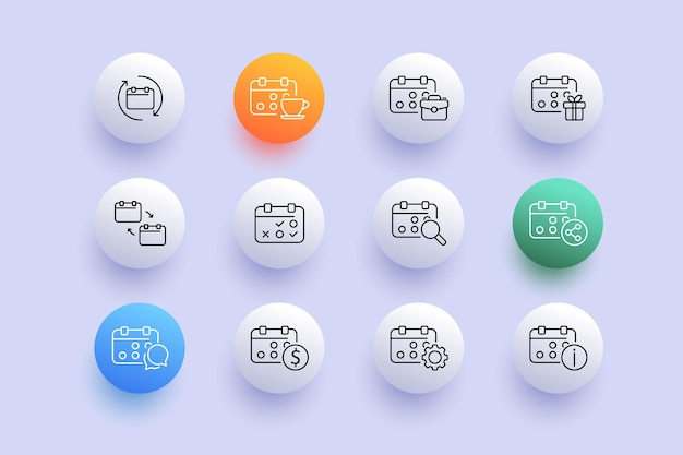 Kalender eingestellt symbol planung zeitplan termin zeitplan uhr stern aktivitätsplan business meeting datum sked zeitmanagementkonzept neomorphismus stil vektor-illustration
