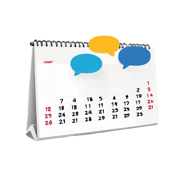 Kalender-Erinnerungsdatum mit Sprachblasen-Vektor, isoliert auf weißem Hintergrund
