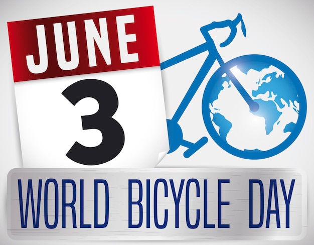 Kalender-fahrradsilhouette und globus zum gedenken an den weltfahrradtag