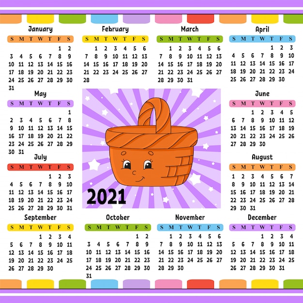 Kalender für 2020 mit einem niedlichen charakter.