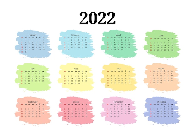 Vektor kalender für 2022 isoliert auf weißem hintergrund. sonntag bis montag, business-vorlage. vektor-illustration
