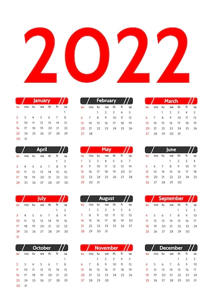 Kalender für 2022 isoliert auf weißem hintergrund. sonntag bis montag, business-vorlage. vektor-illustration