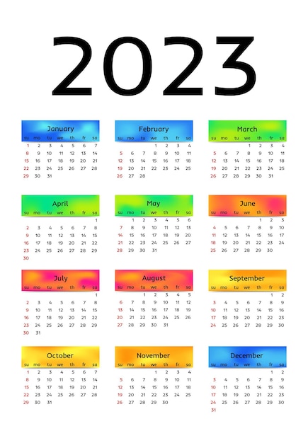 Kalender für 2023 isoliert auf weißem hintergrund