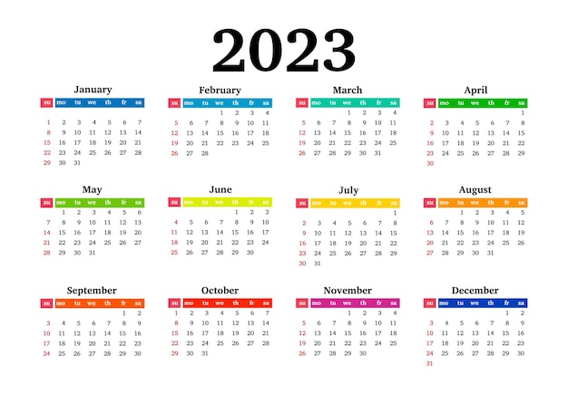 Kalender für 2023 isoliert auf weißem hintergrund