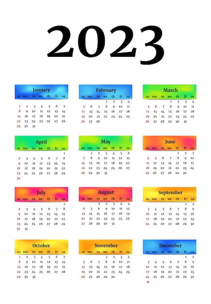 Kalender für 2023 isoliert auf weißem hintergrund