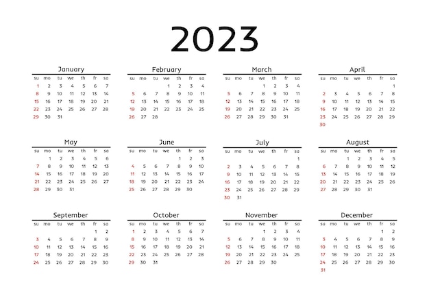 Kalender für 2023 isoliert auf weißem hintergrund