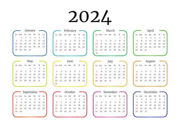 Kalender für 2024 isoliert auf weißem Hintergrund Sonntag bis Montag Geschäftsvorlage Vektorillustration