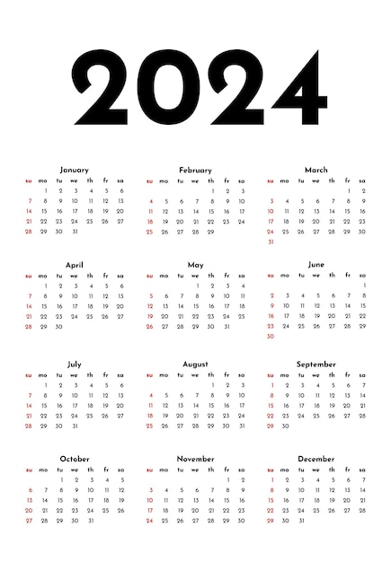 Kalender für 2024 isoliert auf weißem Hintergrund  Premium Vektor