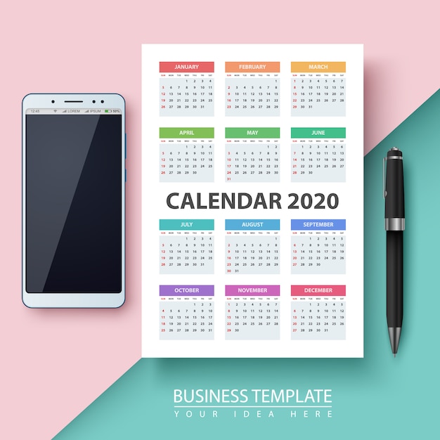 Kalender für das jahr 2020