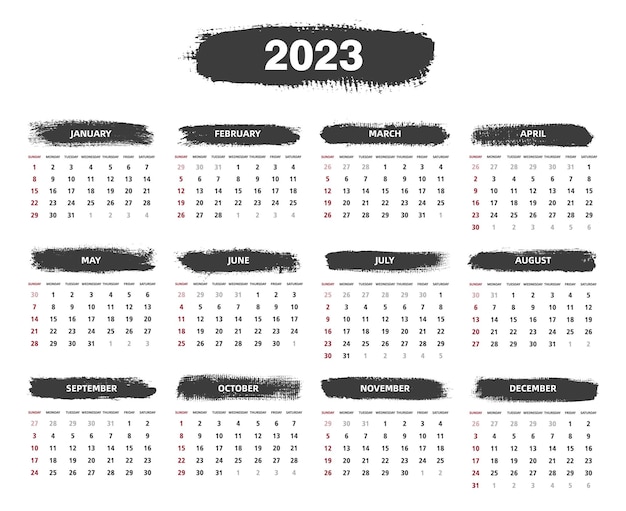 Kalender für das jahr 2023.