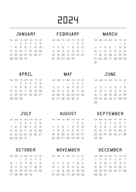 Kalender für das Jahr 2024