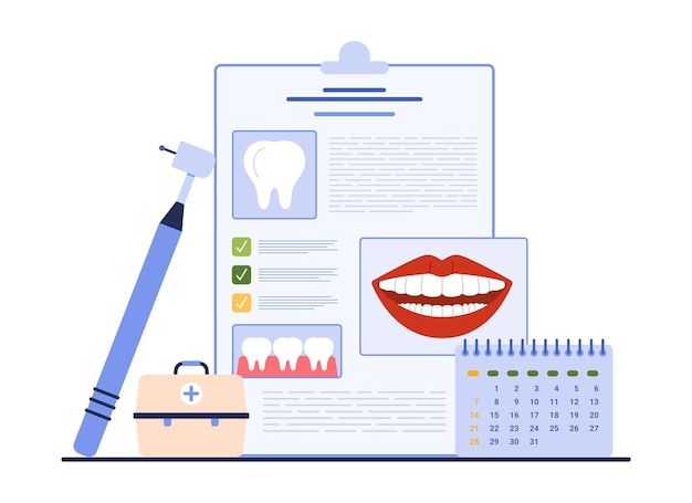 Vektor kalender für die planung einer professionellen zahnuntersuchung erinnerung an die planung eines zahnarztbesuchs
