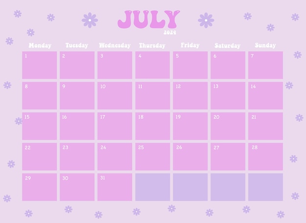 Vektor kalender juli 2024
