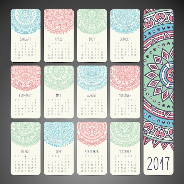 Kalender mit mandalas, von hand gezeichnet