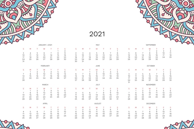 Vektor kalender mit mandalas.