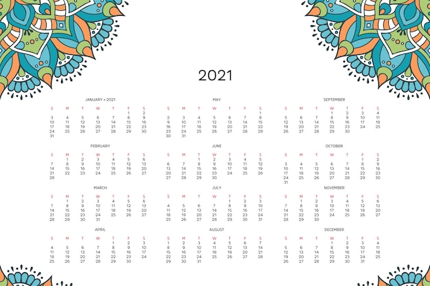 Vektor kalender mit mandalas.