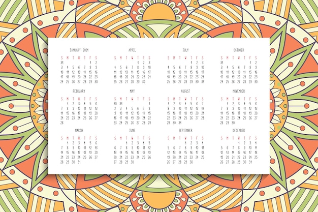 Vektor kalender mit mandalasverzierung
