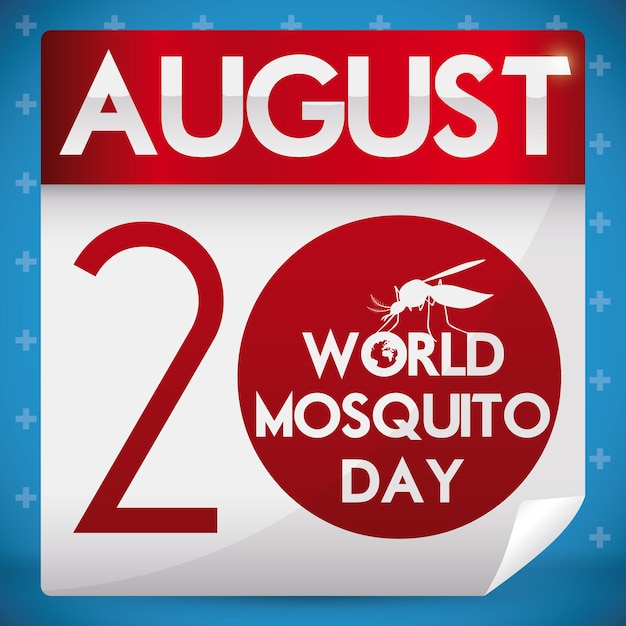 Vektor kalender und erinnerung und silhouette einer mücke, die an einem globus saugt, um den weltmückentag zu feiern