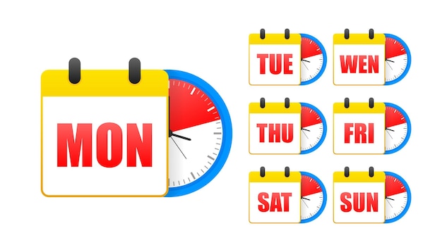 Kalender-web-schaltflächen wochentage die wochentage-abzeichen satz von