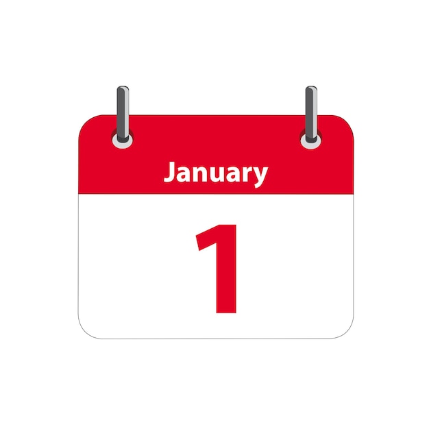 Kalenderblatt mit dem Datum des 1. Januar auf weißem Hintergrund mit Kopierraum