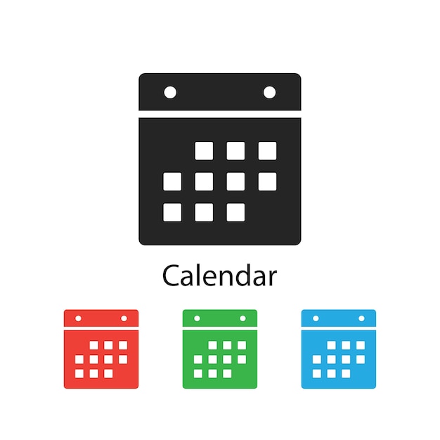 Kalenderikone auf weißem hintergrund mit unterschiedlichem farbsatz.