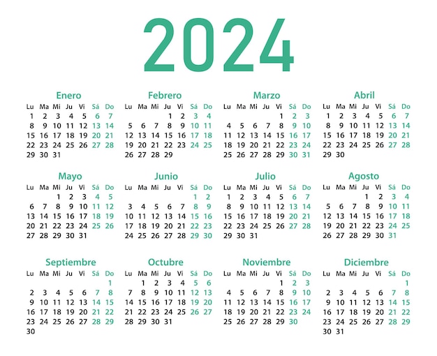 Vektor kalendervorlage für 2024 auf spanisch