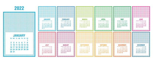 Kalendervorlage für das jahr 2022 planer-tagebuch im minimalistischen stil die woche beginnt am sonntag