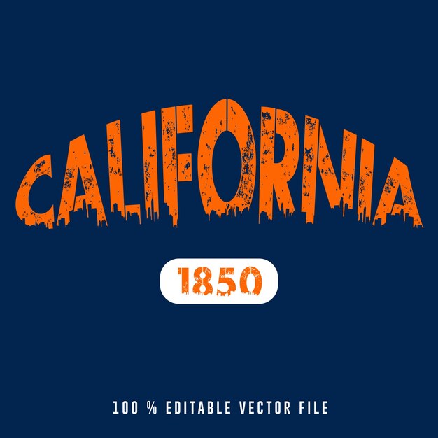 Vektor kalifornien bearbeitbarer text-college-t-shirt-design, druckbarer texteffektvektor