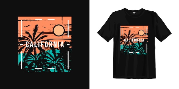 Kalifornien sonnenuntergang mit palme silhouette t-shirt design