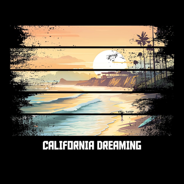 Vektor kalifornien träumt sommer-surfurlaub-t-shirt-design-vektor