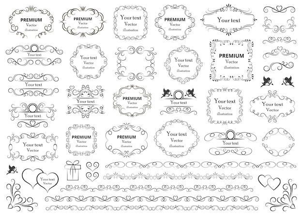 Kalligrafische Gestaltungselemente Dekorative Wirbel oder Schriftrollen, Vintage-Rahmen gedeihen