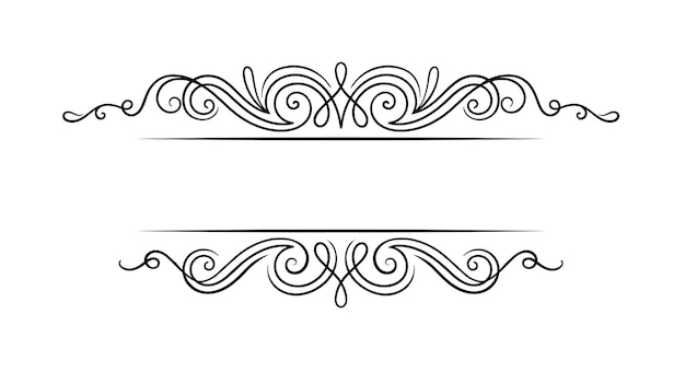 Vektor kalligrafisches rahmenkonzept trennwand für alte bücher im retro-stil wirbelmuster mit geraden linien vorlage und layout lineare flache vektorillustration isoliert auf weißem hintergrund