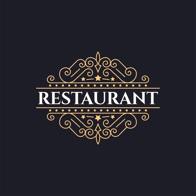 Kalligraphische elegante verzierungslinien der luxuslogoschablone. geschäftszeichen, identität für restaurant